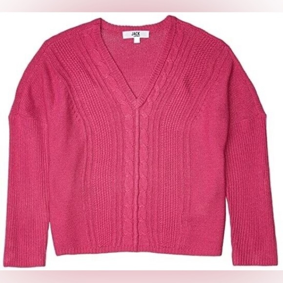 NWT Jack by BB Dakota Dolman Cable Knit V-Neck Sweater in Hot Pink- Size S - Picture 8 of 8
